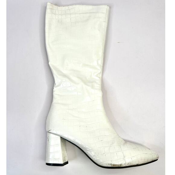 Shein Size 9 Elegant White Boots Crocodile Embossed Side Zipper Chunky 2.5 Heel - Picture 1 of 12